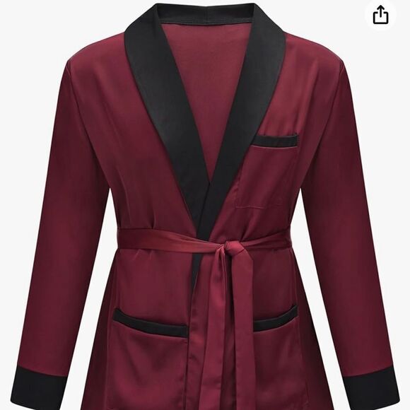 Red Silk Robe Jacket and Black Pants,Captain Hat,Costume Accessories for Adult - Picture 4 of 7